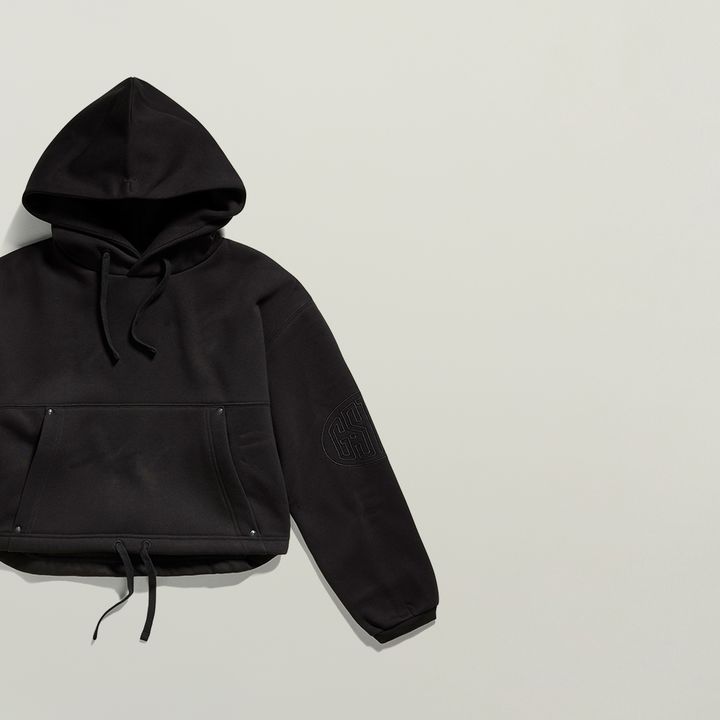Sleeve Graphic Cropped Loose Hoodie | Black | G-STAR® US