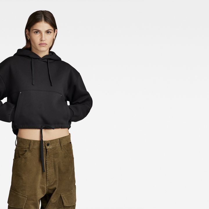 Sleeve Graphic Cropped Loose Hoodie | Black | G-STAR® US