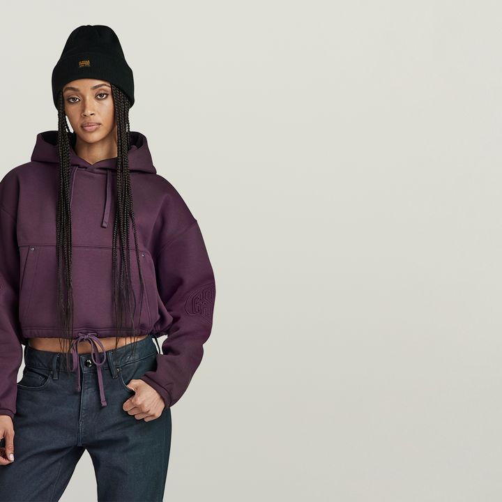 Sleeve Graphic Cropped Loose Hoodie