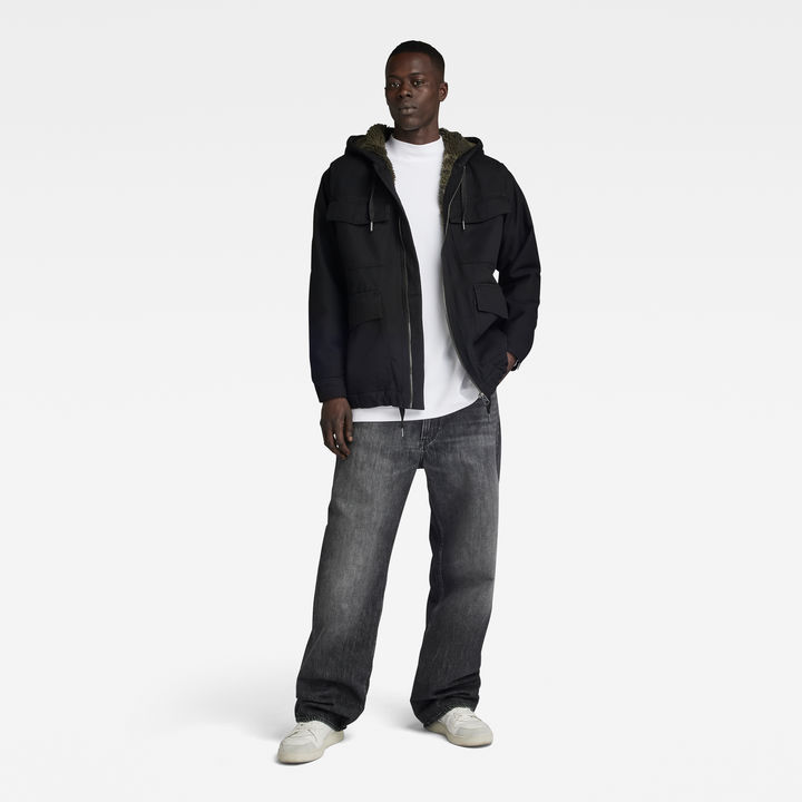 Black hooded sherpa jacket store