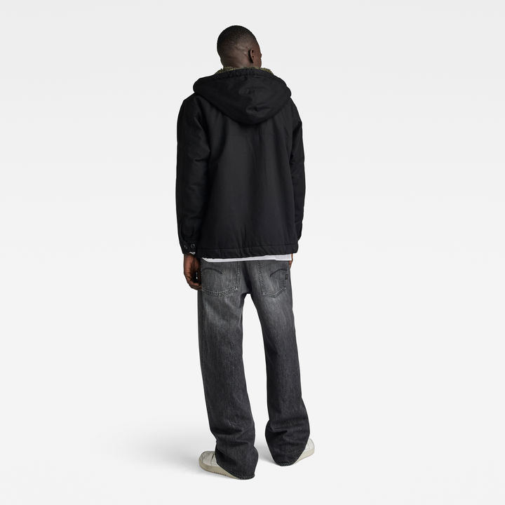 Black sherpa hooded jacket clearance