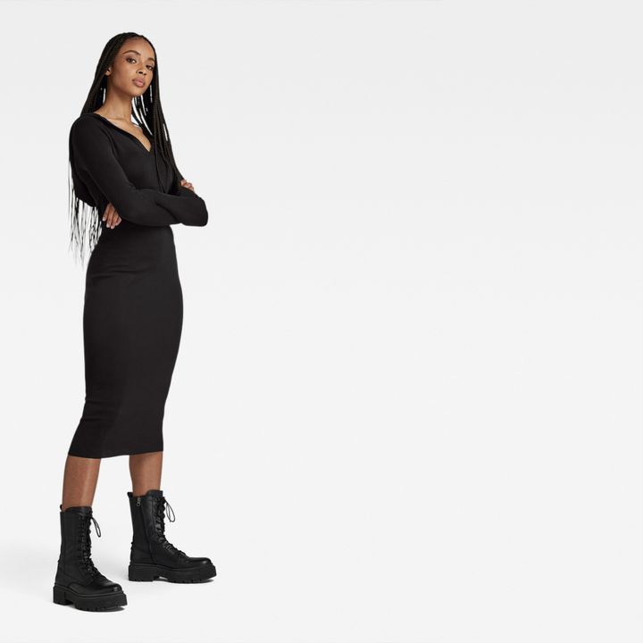 Hooded Slim Knitted Dress | Black | G-STAR® US