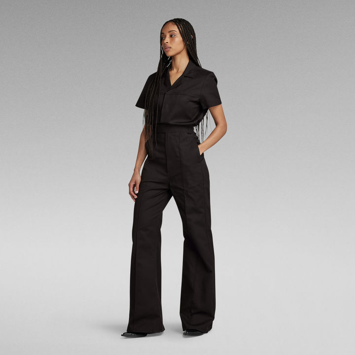 Black wide leg overalls top