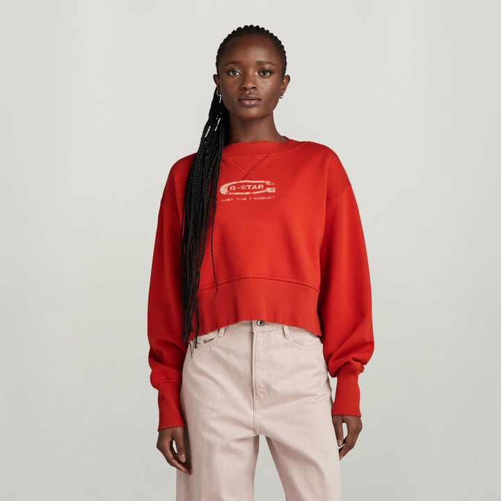 Vintage Cropped Logo Loose Sweater Orange G STAR GB