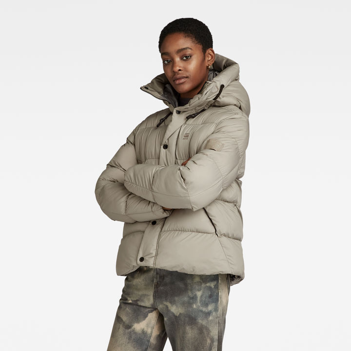 Grey short puffer jacket shop