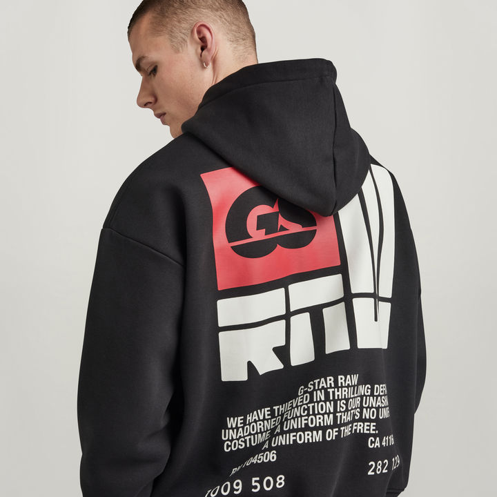 GS Raw Back Graphic Loose Hoodie