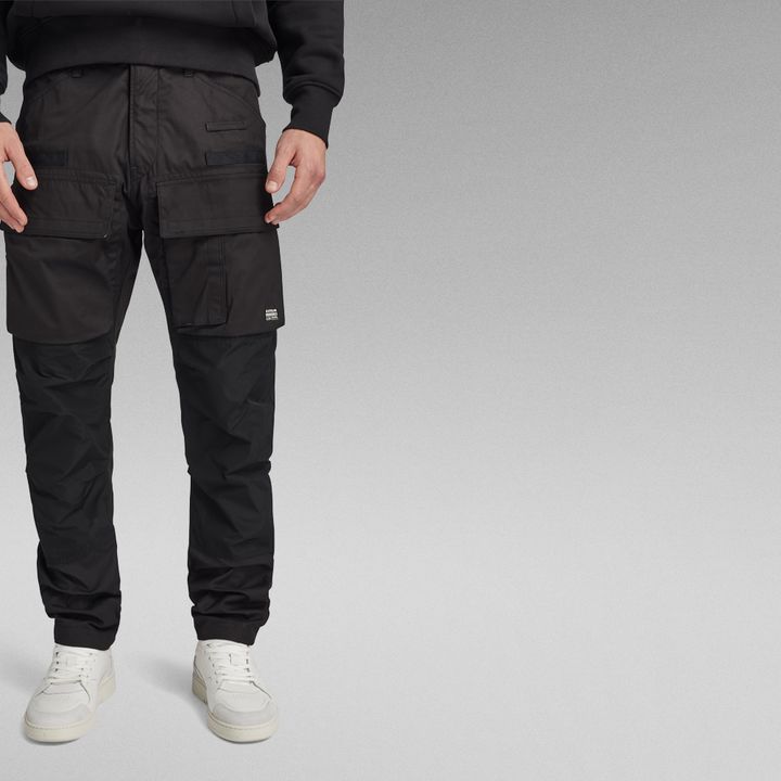Black tapered cargo pants mens discount