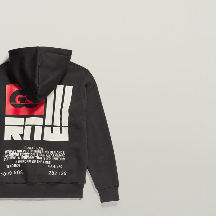 GS Raw Back Graphic Loose Hoodie Black G STAR US