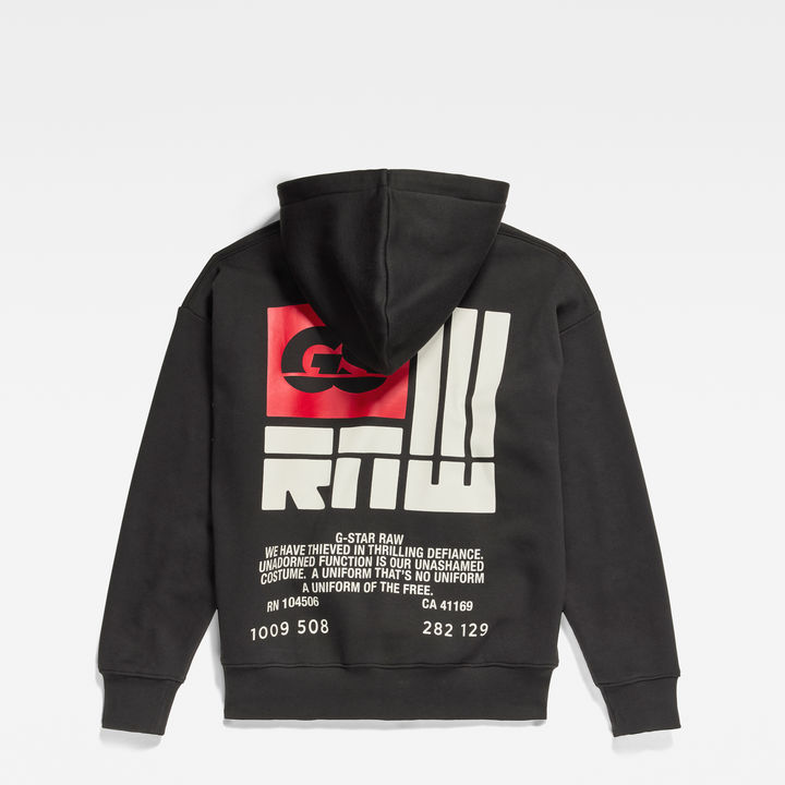 GS Raw Back Graphic Loose Hoodie Black G STAR AU