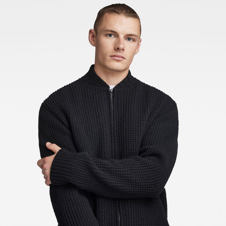 G STAR Men Chunky Zip Cardigan Knit Black Size M