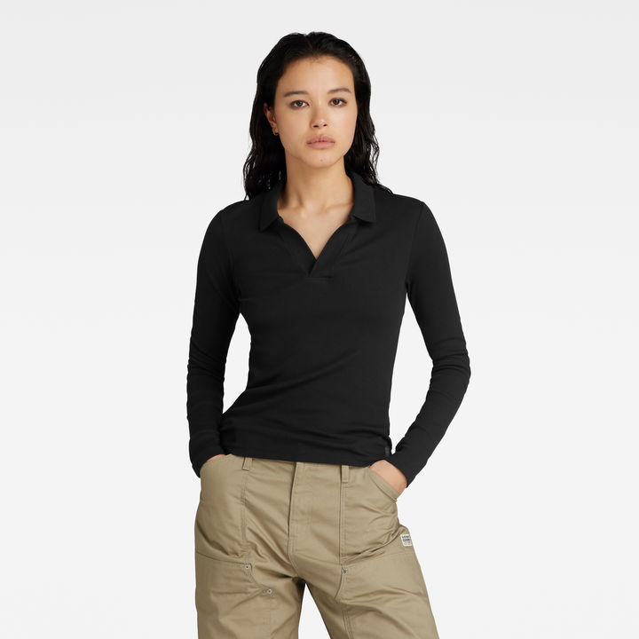 Ribbed Slim Polo Top Zwart G STAR NL