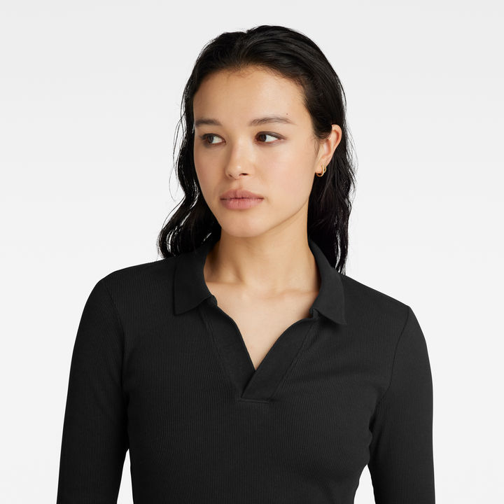 G STAR Women Ribbed Slim Polo Top Black Size XXS