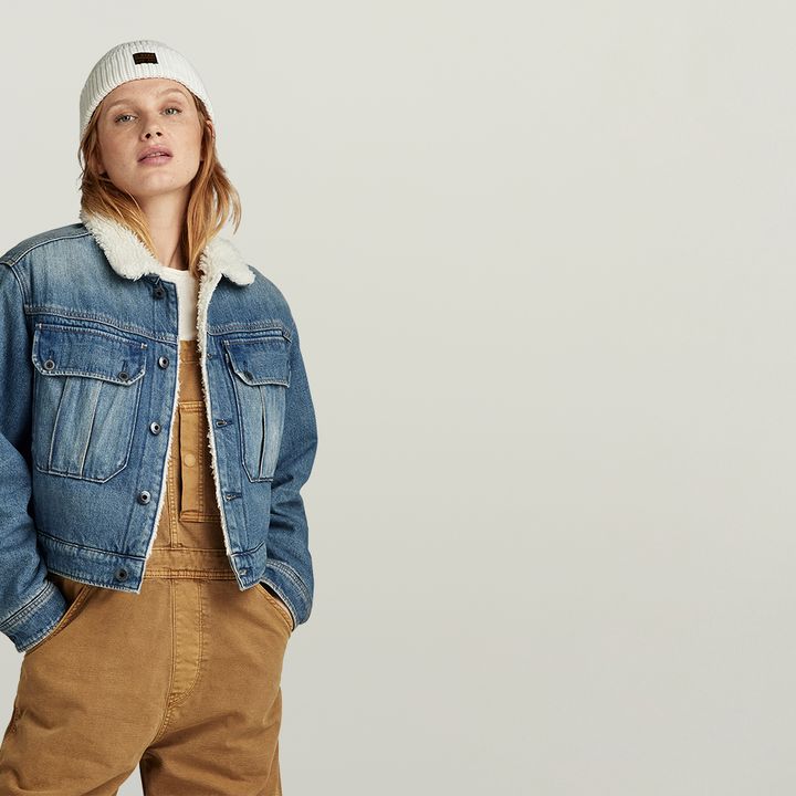 Cropped sherpa trucker jacket online