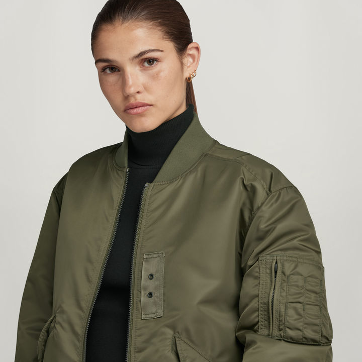 Long green bomber jacket outlet