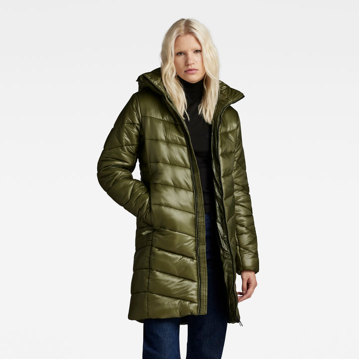 G STAR Slim Hooded Long Coat Green Women Size S