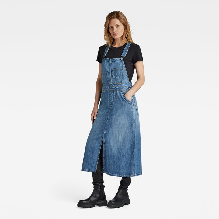 Denim midi dungaree dress online