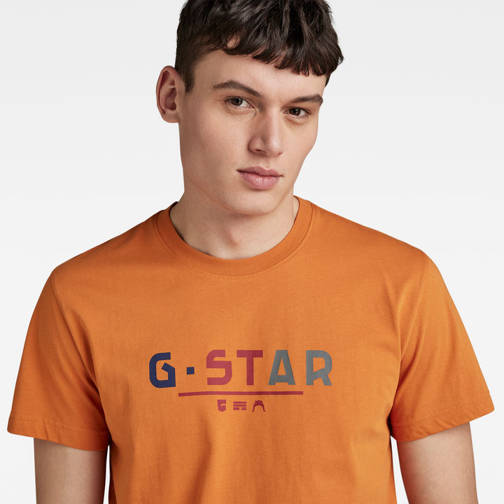 G STAR Men Multi Logo Graphic T Shirt Orange Size XL