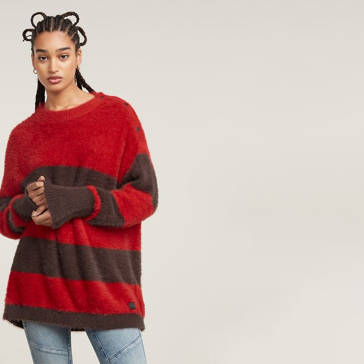 Fuzzy Stripe Loose Knitted Sweater Multi color G STAR AE