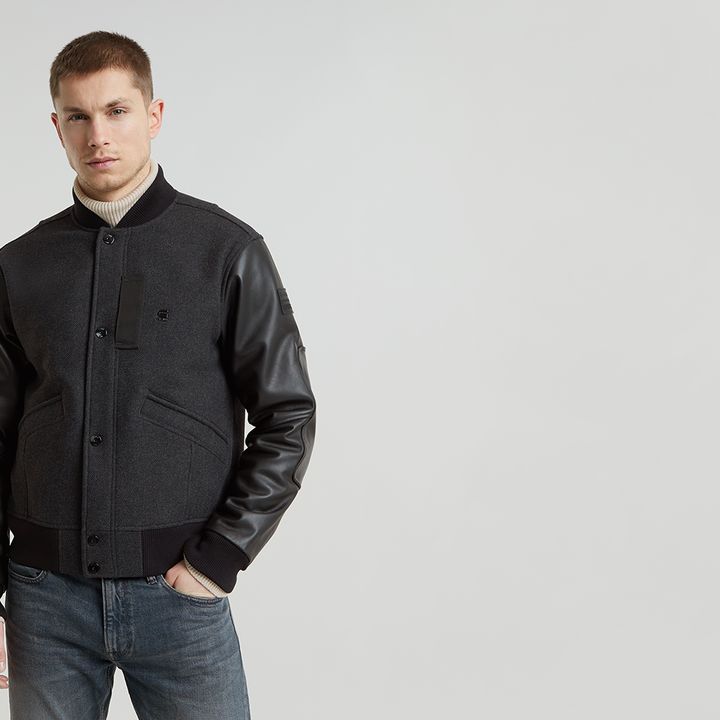 Varsity Wool Leather Jacket Grey G STAR JP