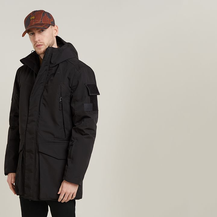 Black hooded parka discount