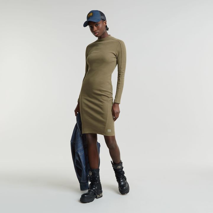 Ergonomic Slim Rib Jurk Groen G STAR NL