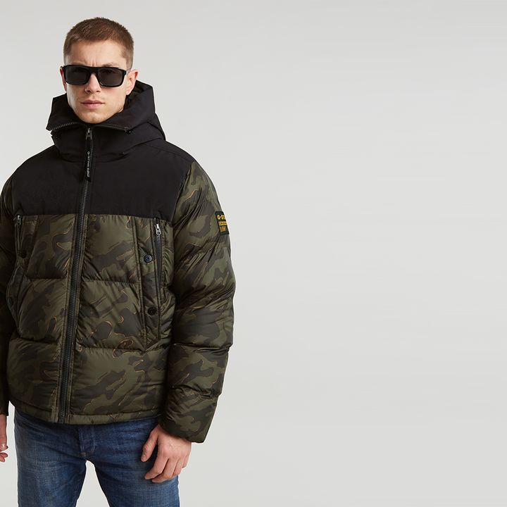 Star multi color print puffer jacket cheap