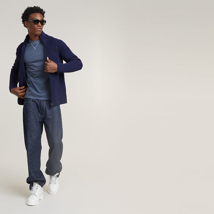 Double Collar Zip Knit | Dark blue | G-STAR® NO