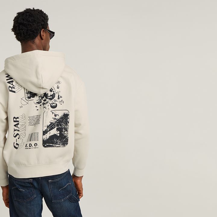 Graphic Loose Hooded Sweater White G STAR CA