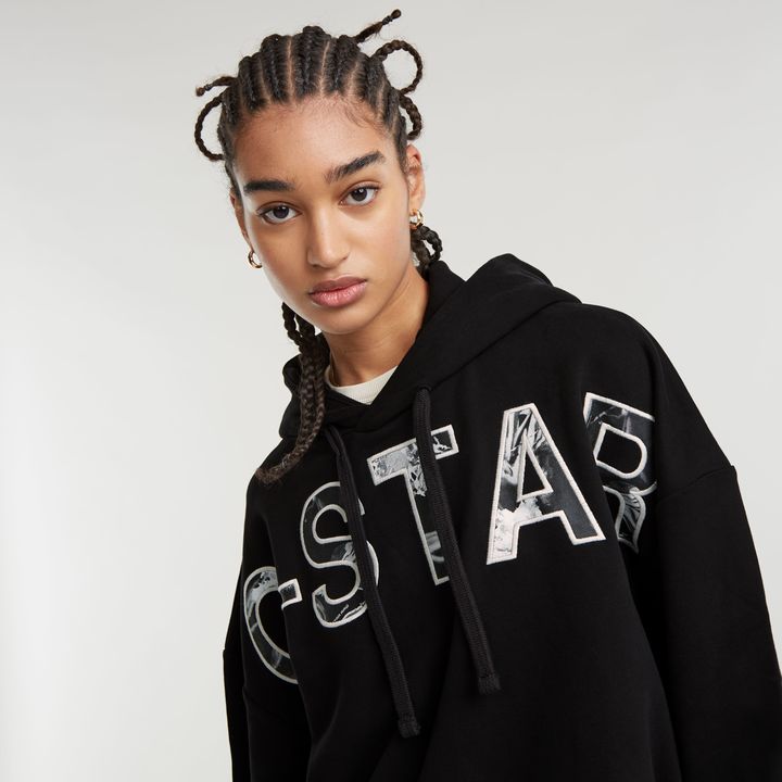 Embro Print Oversized Hoodie Black G STAR DE