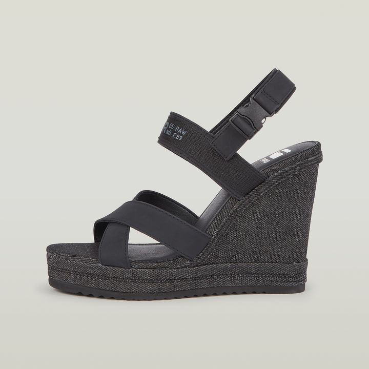 Bodana Cross Strap Denim Wedge Heels