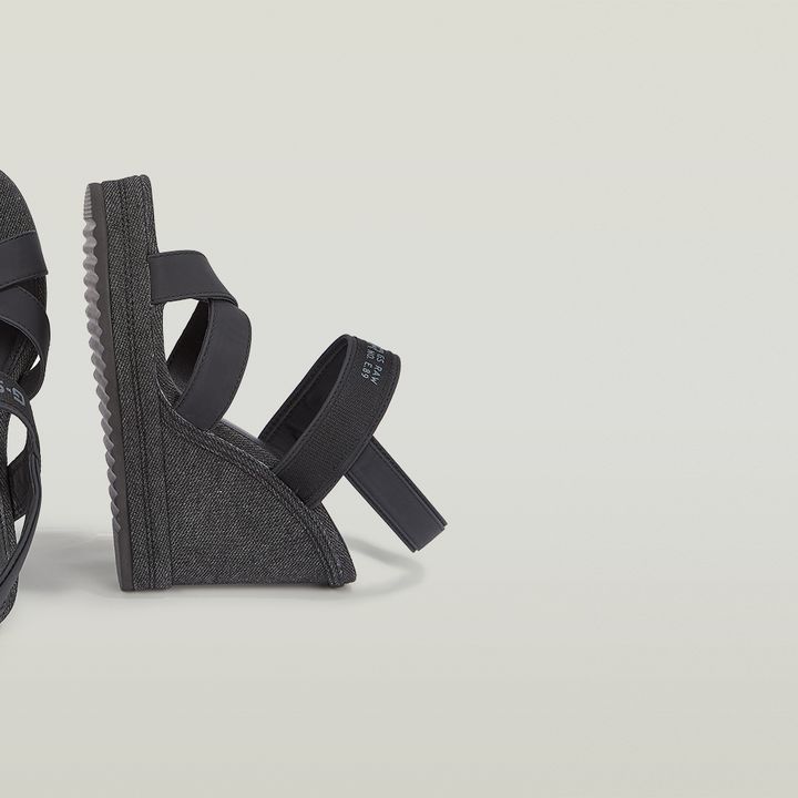 Bodana Cross Strap Denim Wedge Heels