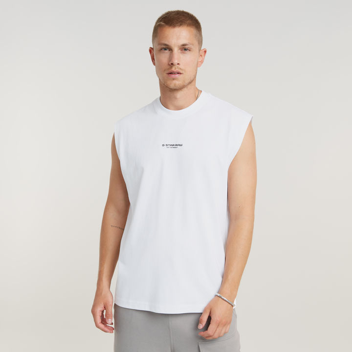 White sleeveless t shirt hotsell