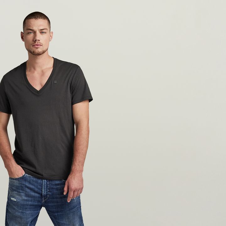 Base Heather V Neck T Shirt 2 Pack Black G STAR AU