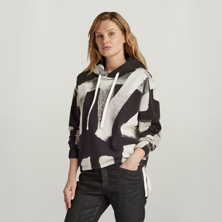 Calligraphy Allover Loose Hooded Sweater