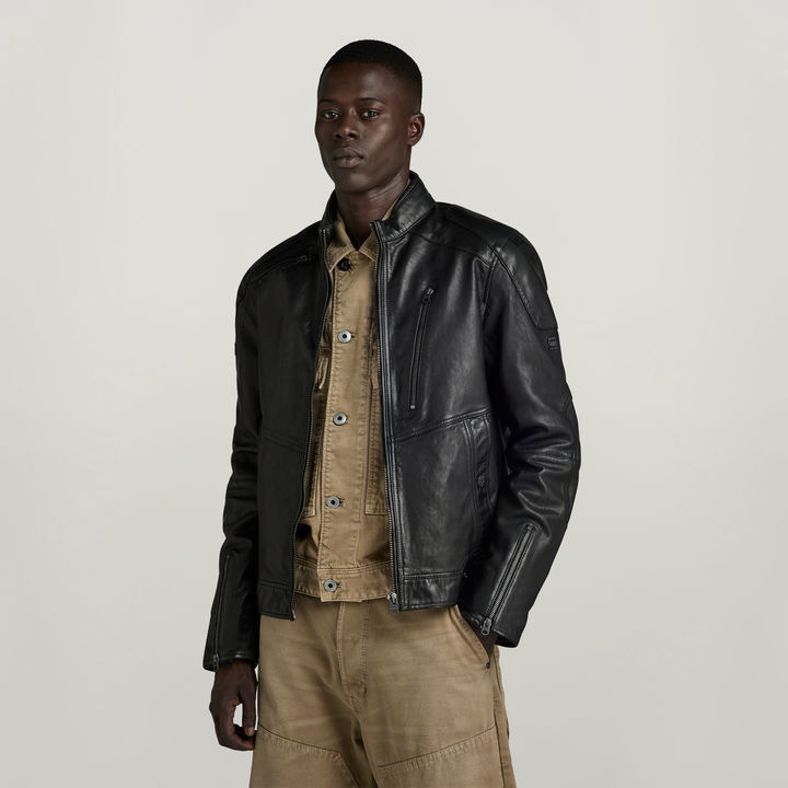 Biker Leather Jacket Black G STAR ZA