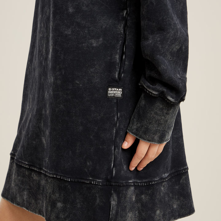 Loose Overdyed Hooded Sweater Dress Black G STAR TW