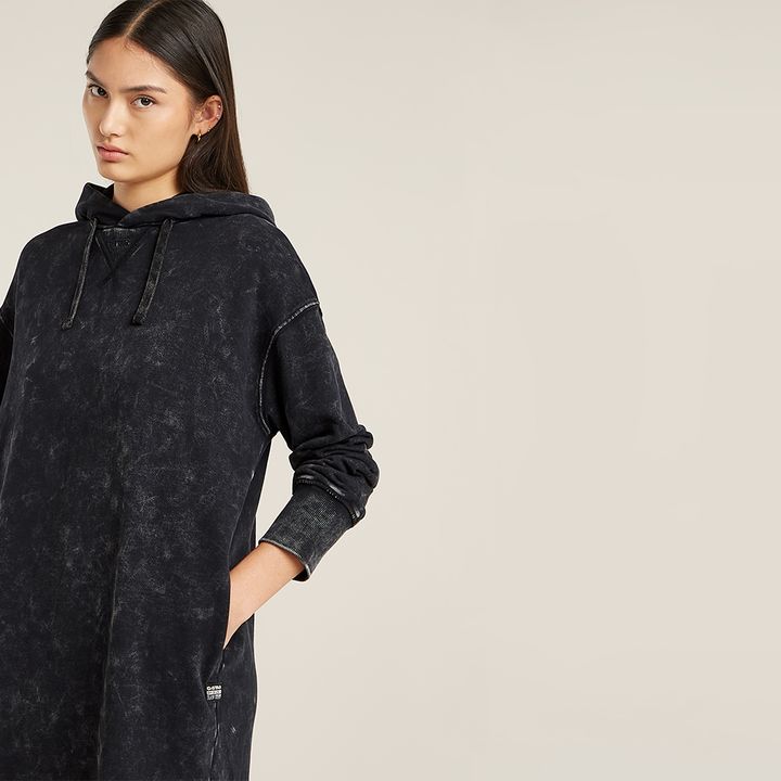 Loose Overdyed Hooded Sweater Dress