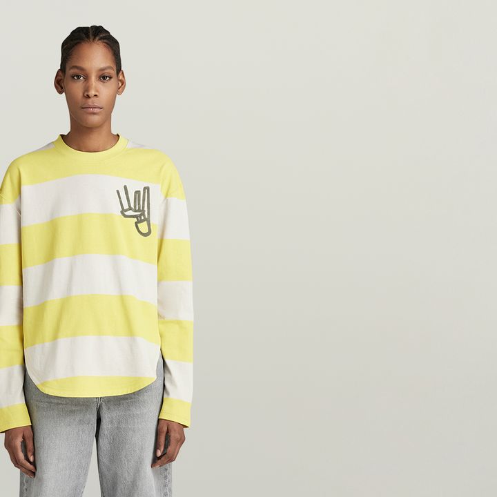 Yellow white striped sweater sale