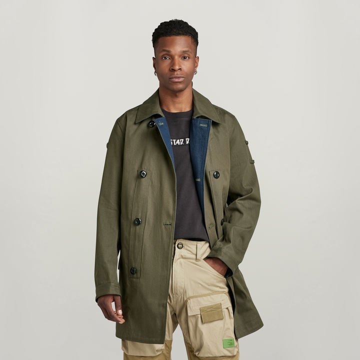 G Star Double Breasted Loop Trench Jacket Green M