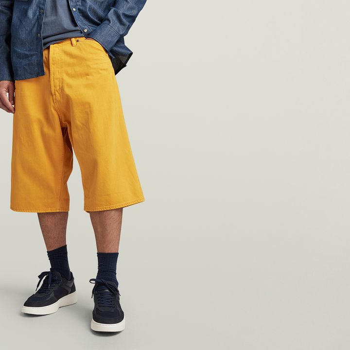 Yellow denim shorts best sale