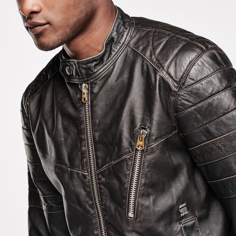G-STAR® Biker Leather Jacket Negro detail shot