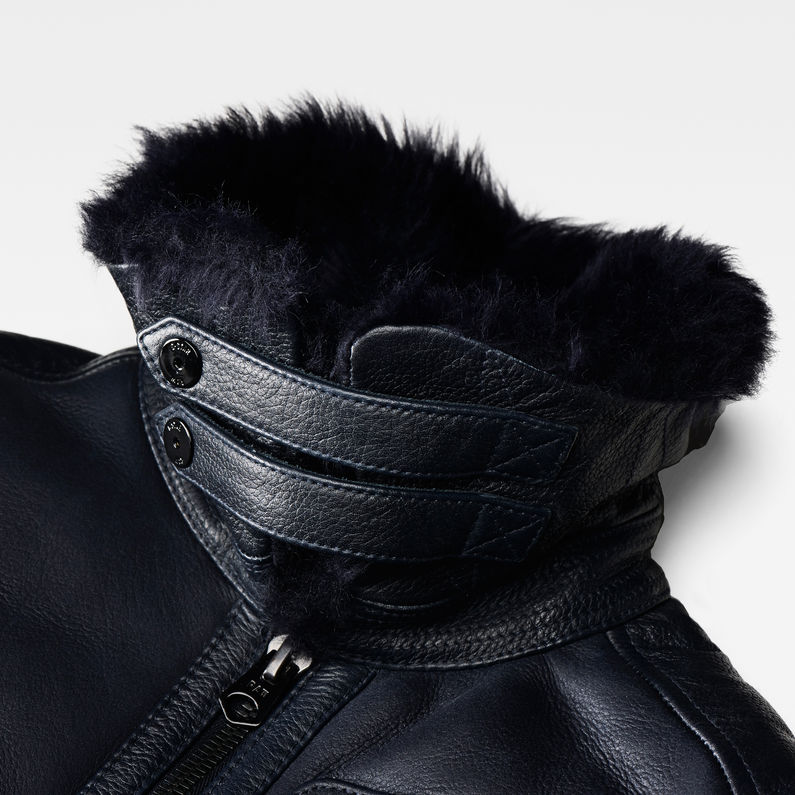 G-STAR® Aviator Leather Jacket Dark blue detail shot