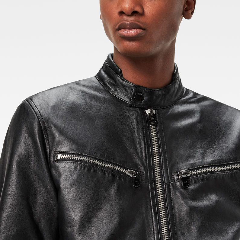 G-Star RAW® Mower Leather Jacket Zwart detail shot