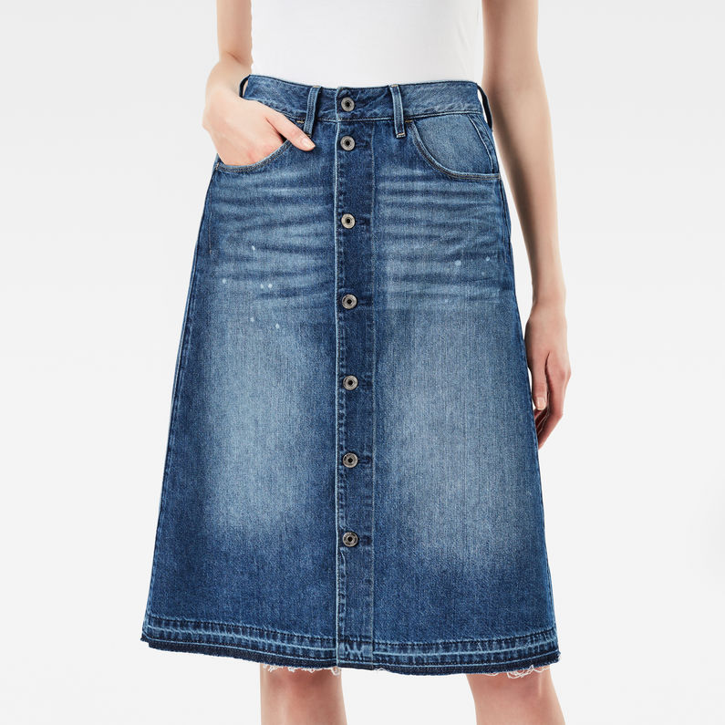 G-STAR® Arc Button A-Line Midi Skirt Bleu moyen detail shot buckle