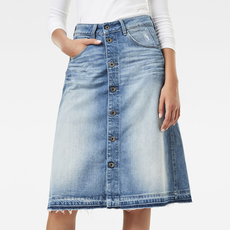 G-Star RAW® Arc Button A-Line Midi Skirt Light blue detail shot