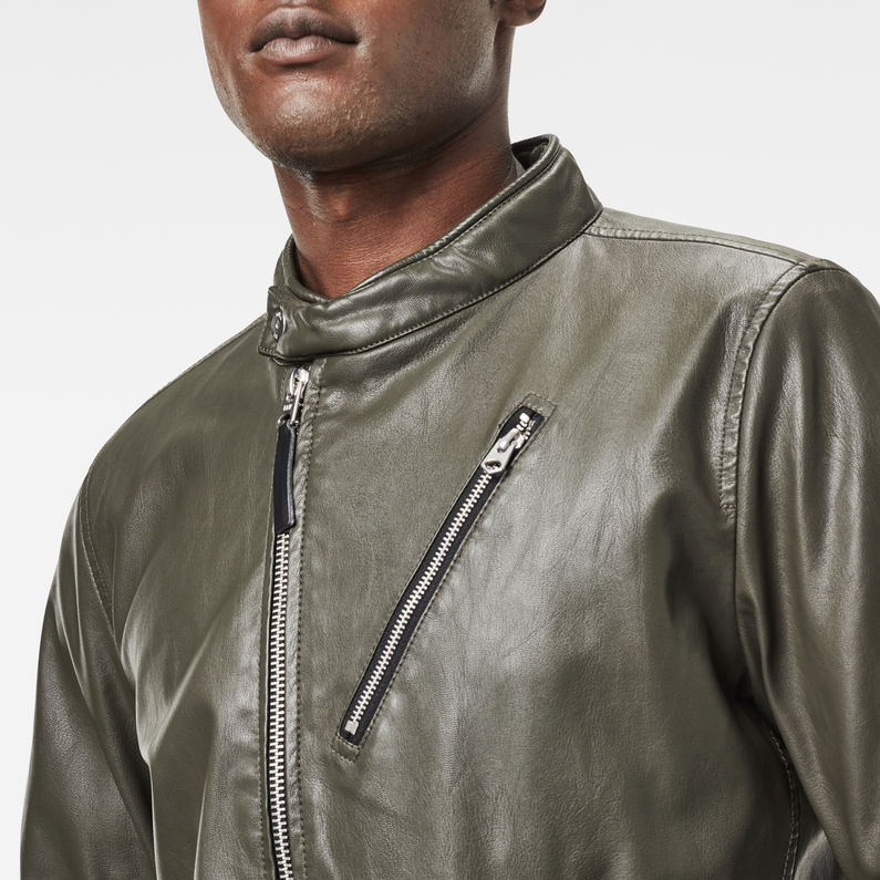 G-STAR® Empral Deconstructed 3D Biker Jacket Green detail shot