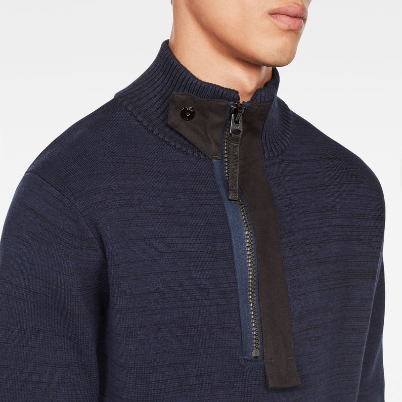 G-Star RAW® Empral Half Zip Knit Bleu foncé detail shot