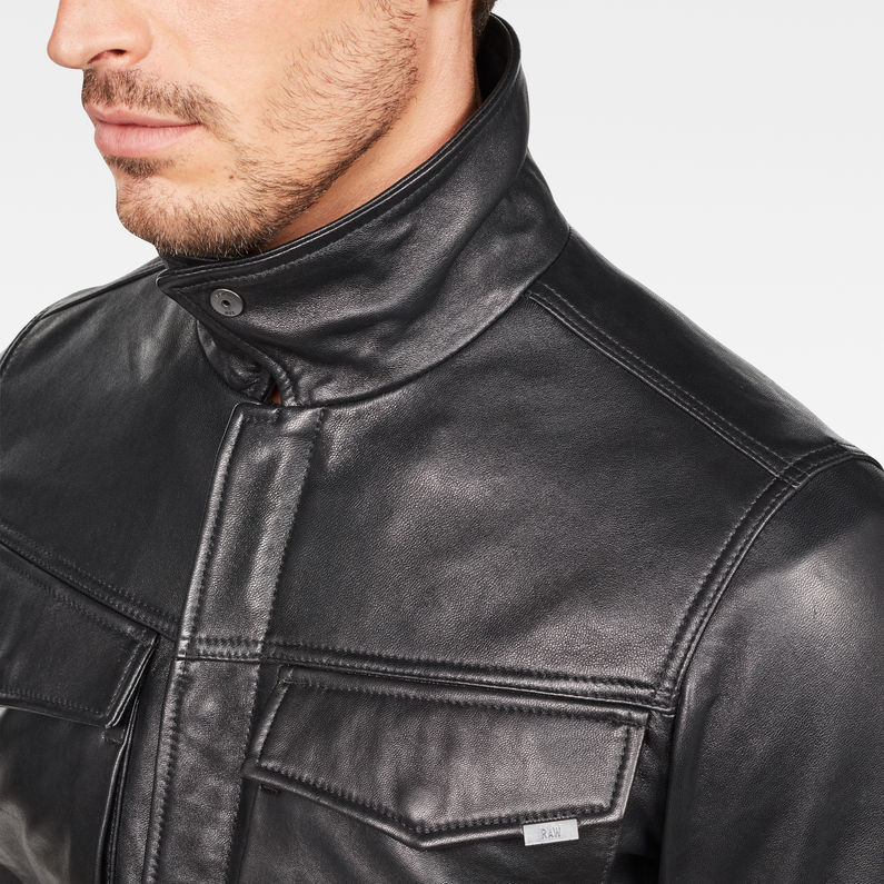 G-Star RAW® Vodan 3D Slim Leather Jacket Black detail shot