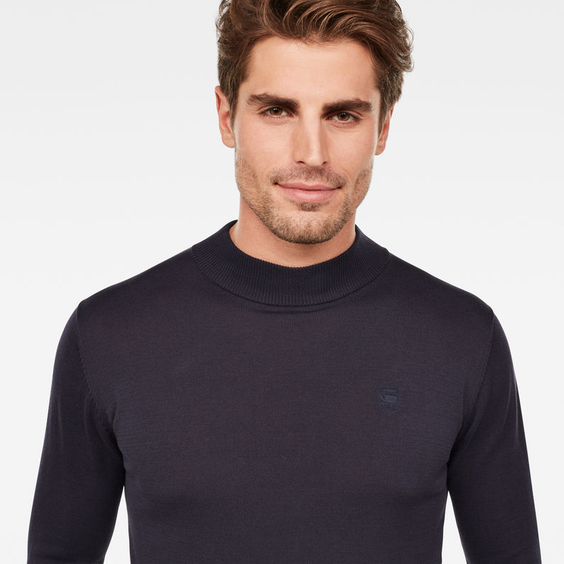 G-Star RAW® Core Mock Turtle Knit Dark blue detail shot