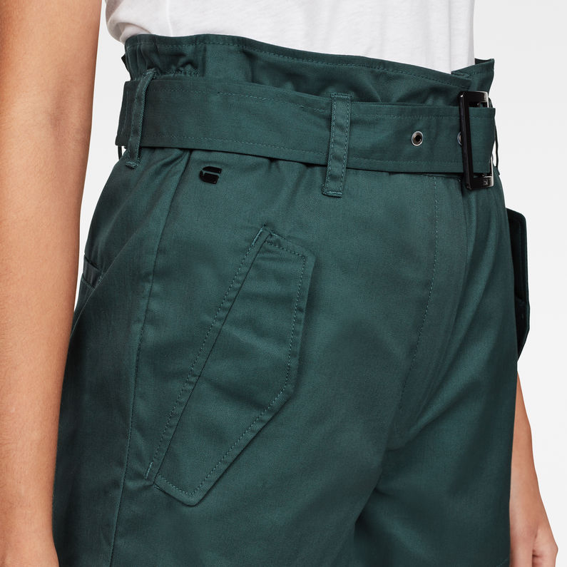 G-STAR® Rovic High waist Paperbag Shorts Green detail shot